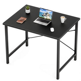 Sweetcrispy small desk front view highlights sturdy metal frame for study.
