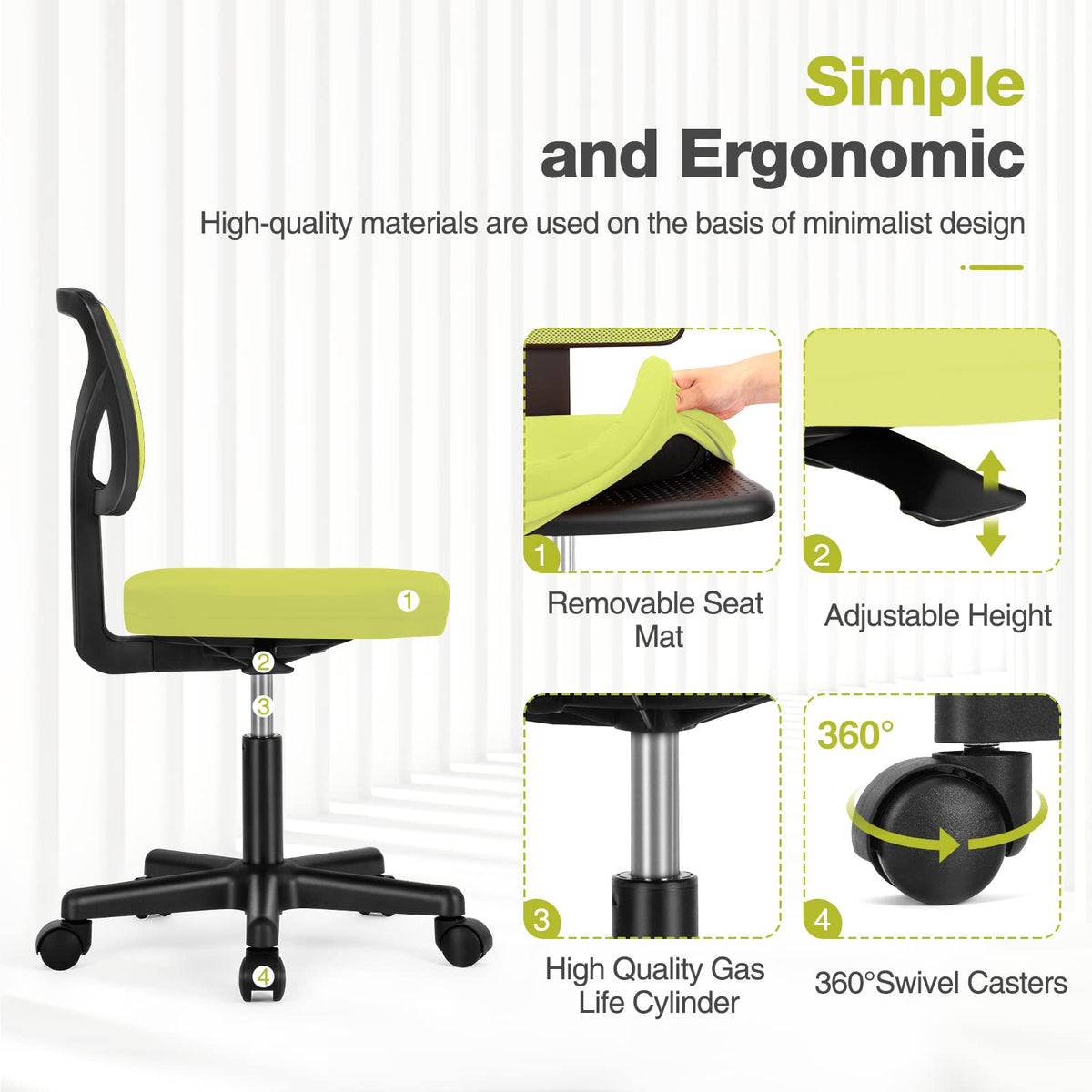 Sweetcrispy chair gas lift height adjusts to fit teens and adults.