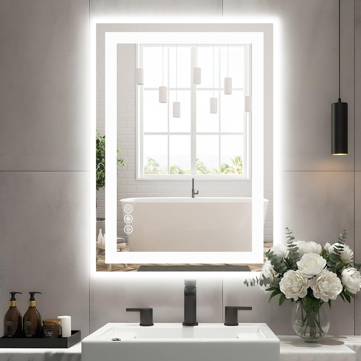 Sweetcrispy anti-fog mirror shows center defog for a clear reflection after shower.