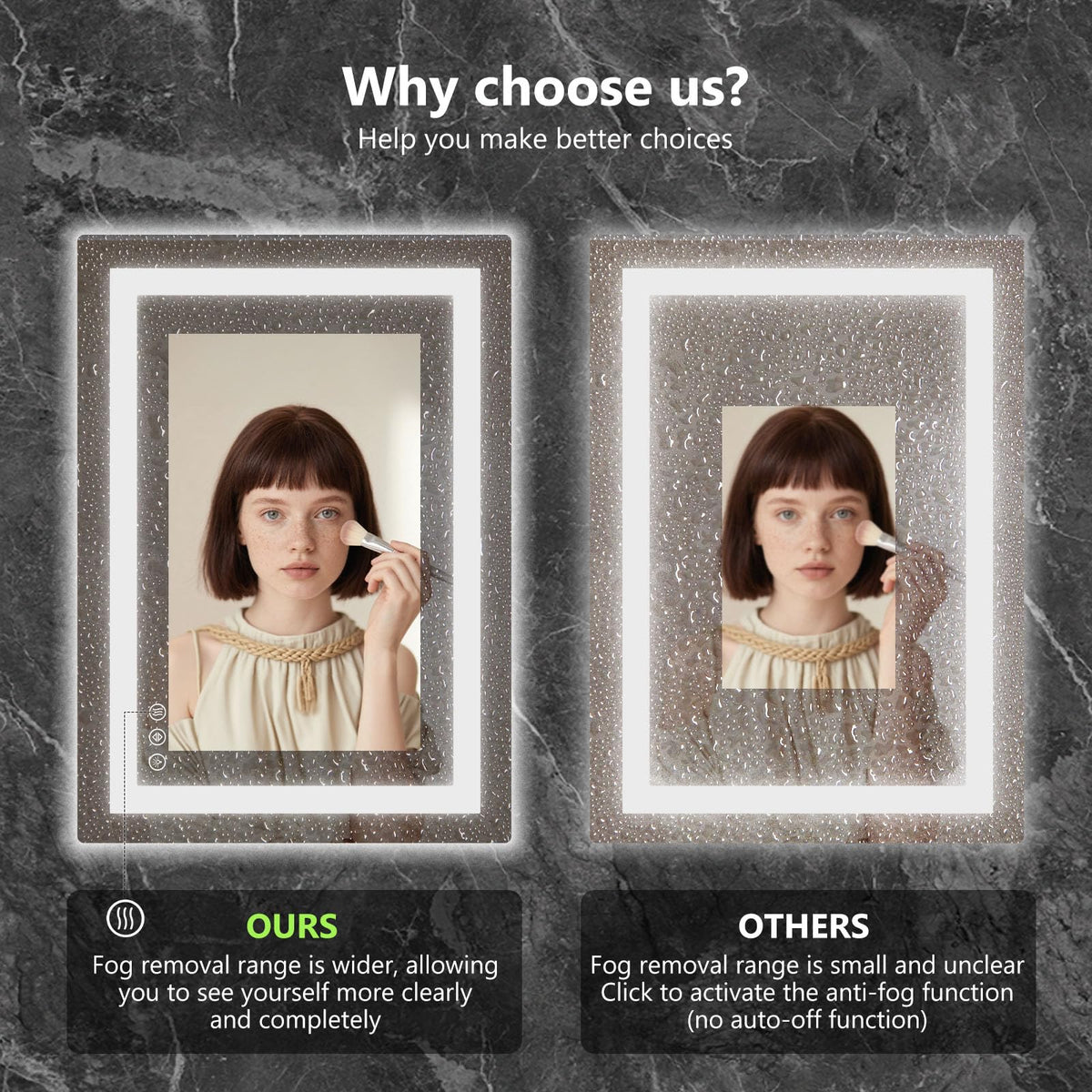 Sweetcrispy mirror memory function recalls last lighting and temperature settings.