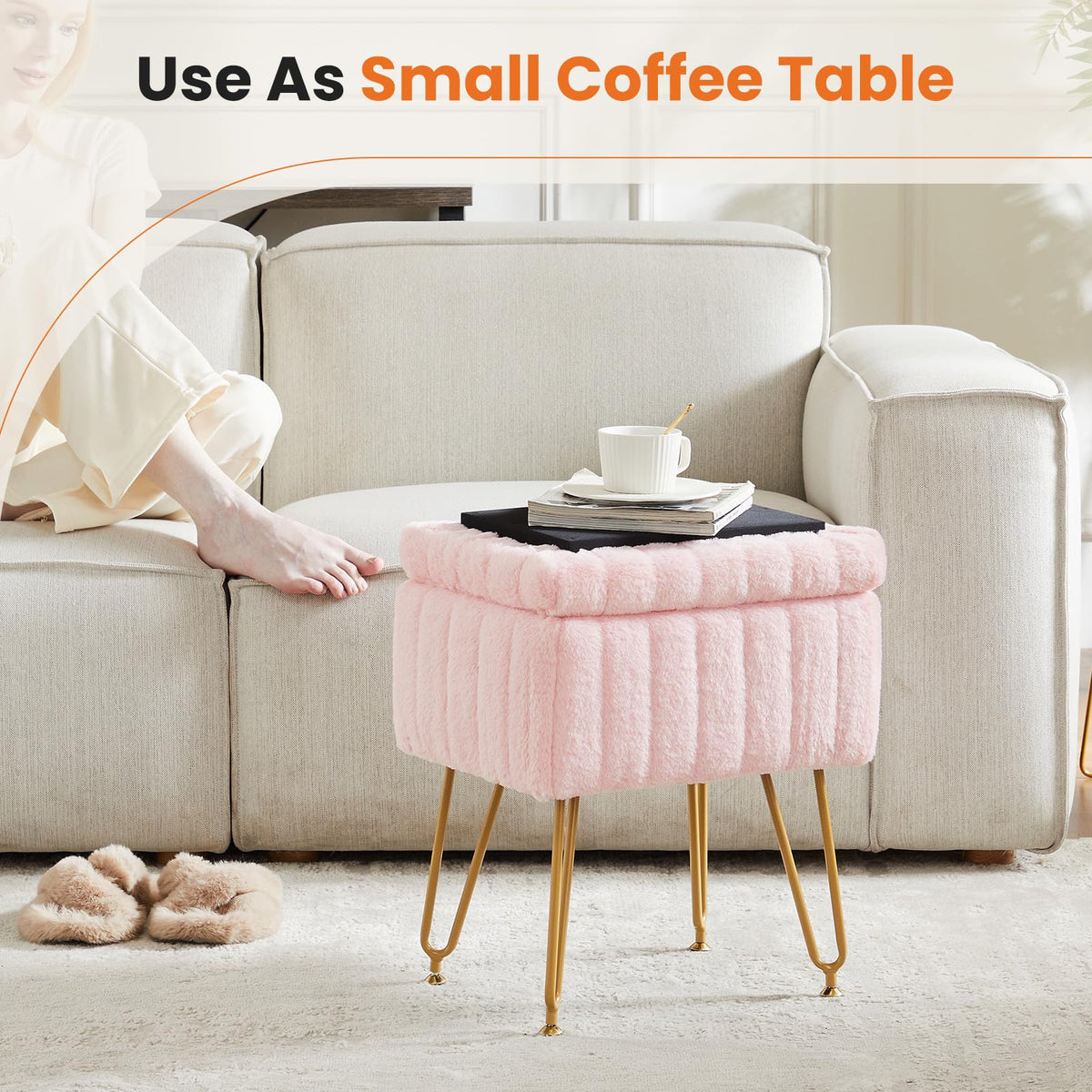 Sweetcrispy vanity stool used as entryway bench or small coffee table