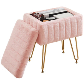 Sweetcrispy vanity stool faux fur close-up showing soft cushion for comfy makeup routines