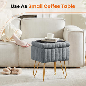 Sweetcrispy vanity stool can flip to reveal a compact coffee table surface.