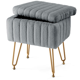 Sweetcrispy vanity stool with hidden storage under the plush lid, ideal for organizing cosmetics.