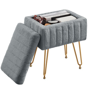 Sweetcrispy vanity stool with soft faux fur grey upholstery for comfortable daily routines.