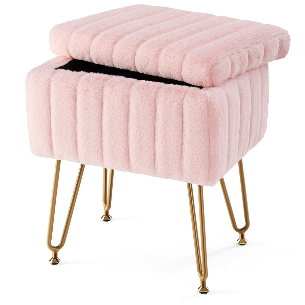 Sweetcrispy vanity stool pink with hidden storage for cosmetics and magazines