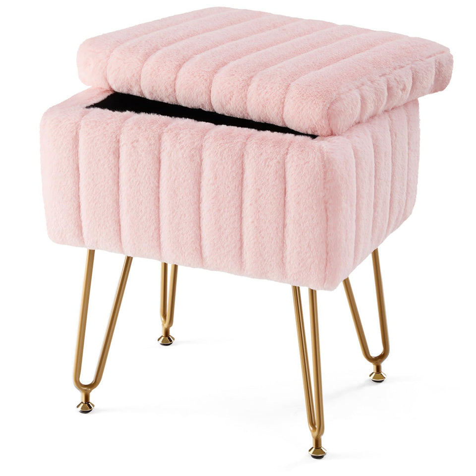 Sweetcrispy vanity stool pink with hidden storage for cosmetics and magazines