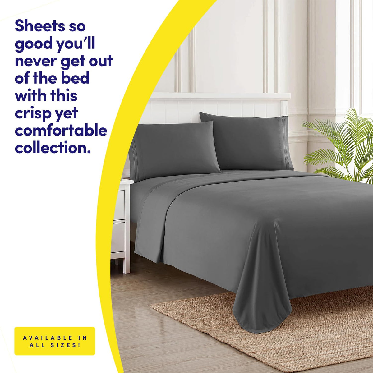 Sweet Home Collection built in strap fit sheets demonstrate secure hold for restful nights