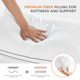 SweetNight two-pack pillows displayed on a bed for hotel-like bedding experience.