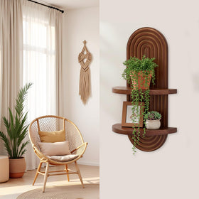 SweetSage floating shelf walnut finish brings warm, mid-century vibes to any room.