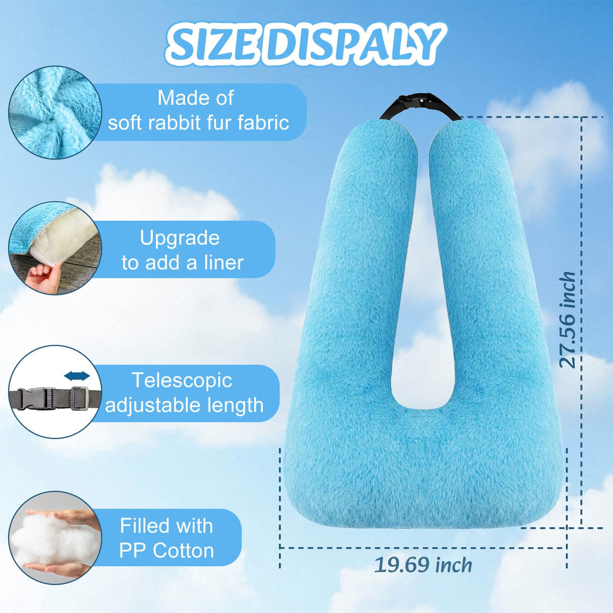 Swemos travel pillow with soft faux rabbit fur fabric