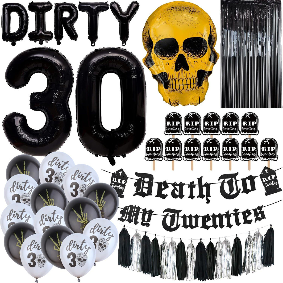 Swept Death to My 20s banner adds bold flair for a 30th birthday celebration.
