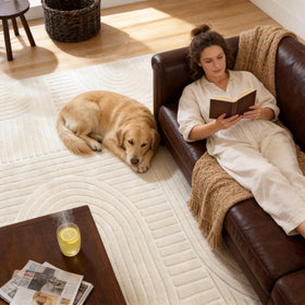 SWGRT solid beige rug complements modern and minimalist decor.