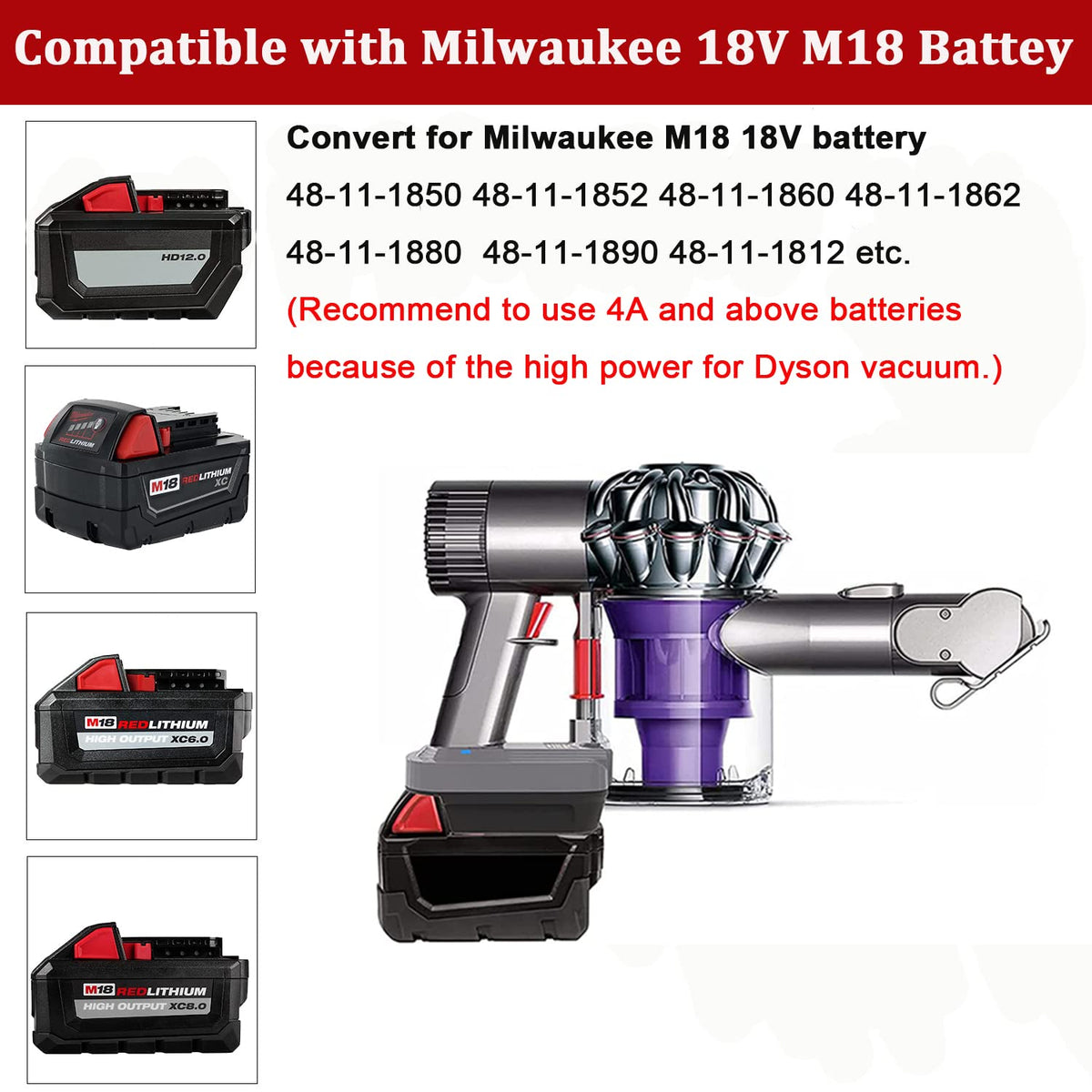 Swidan Dyson V8 adapter in use with handheld vacuum for cordless convenience.