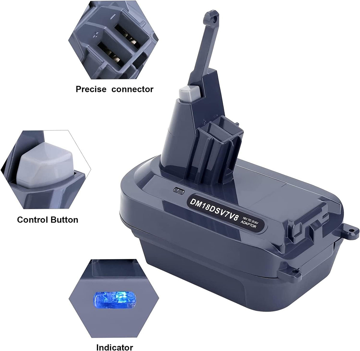 Swidan Dyson V8 adapter with Milwaukee M18 battery demonstrates cross-brand compatibility.