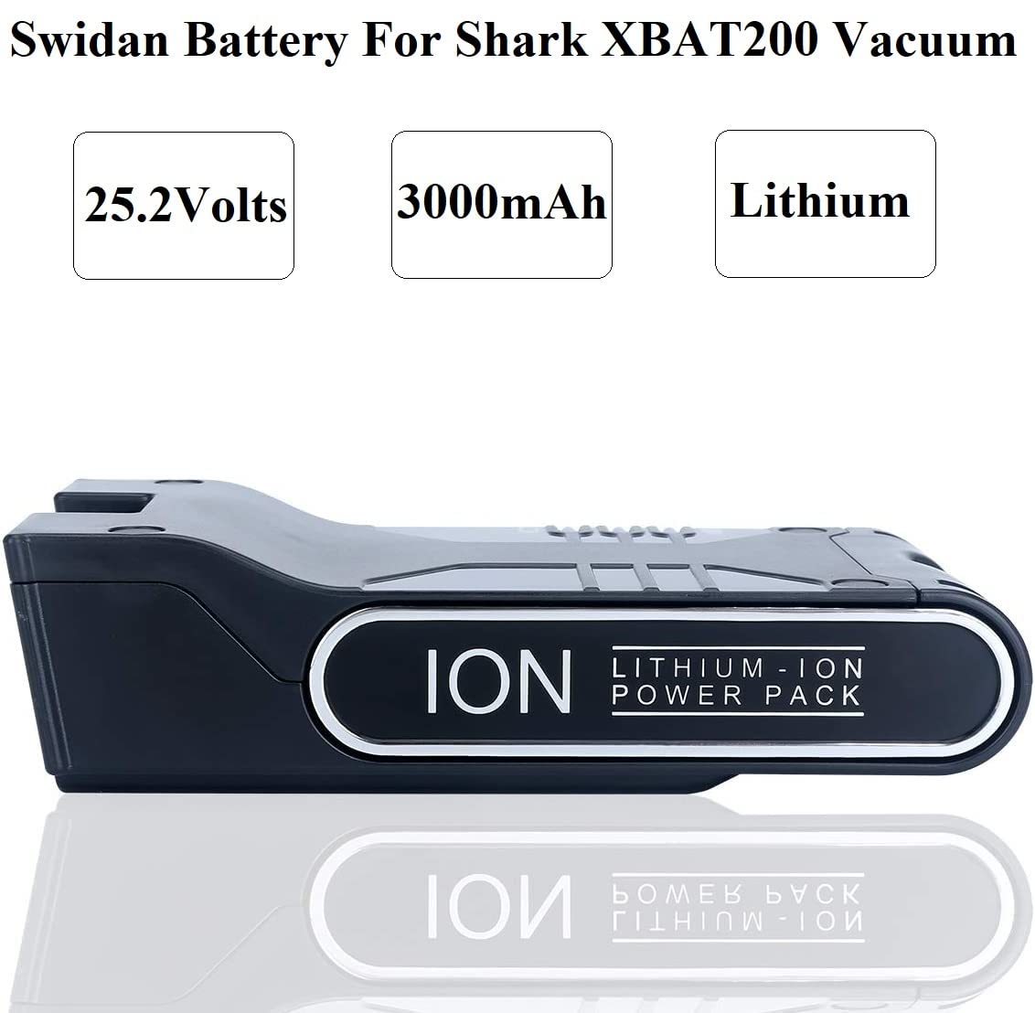 Swidan XBAT200 battery pack beside Shark ION Rocket, demonstrating compatibility.