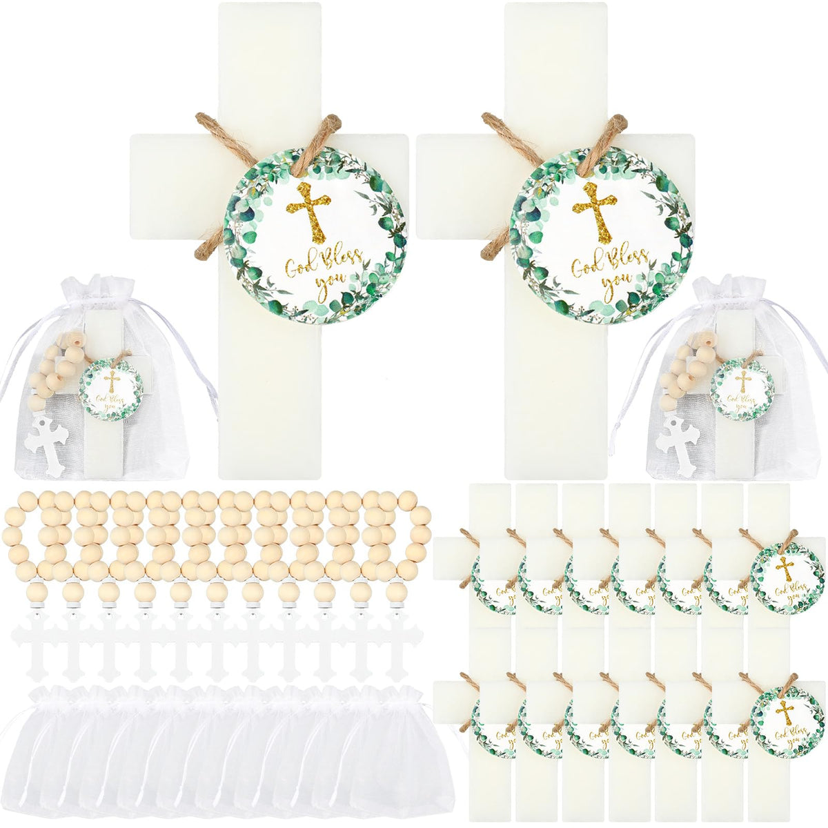 Swiffen cross soap baptism favors with a pristine look for thoughtful guest keepsakes.