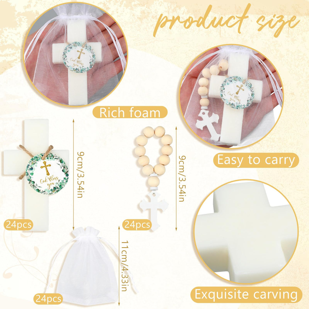 Swiffen organza bags baptism favors; easy, presentable packaging for each guest.