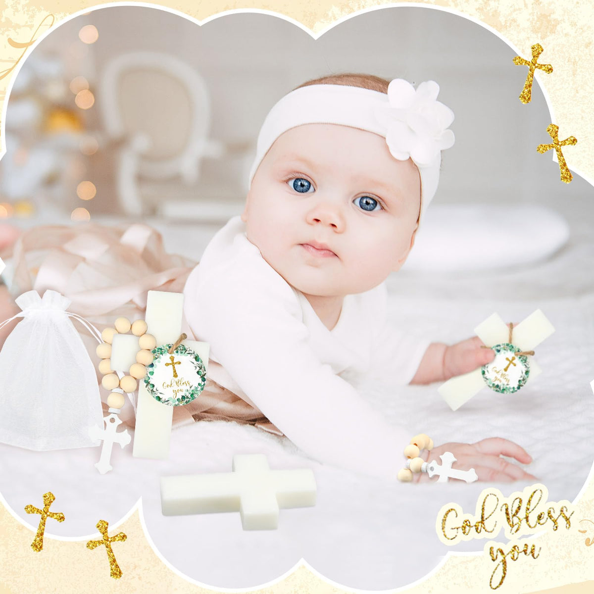 Swiffen set arrangement for baptism favors; an all-in-one gifting solution.