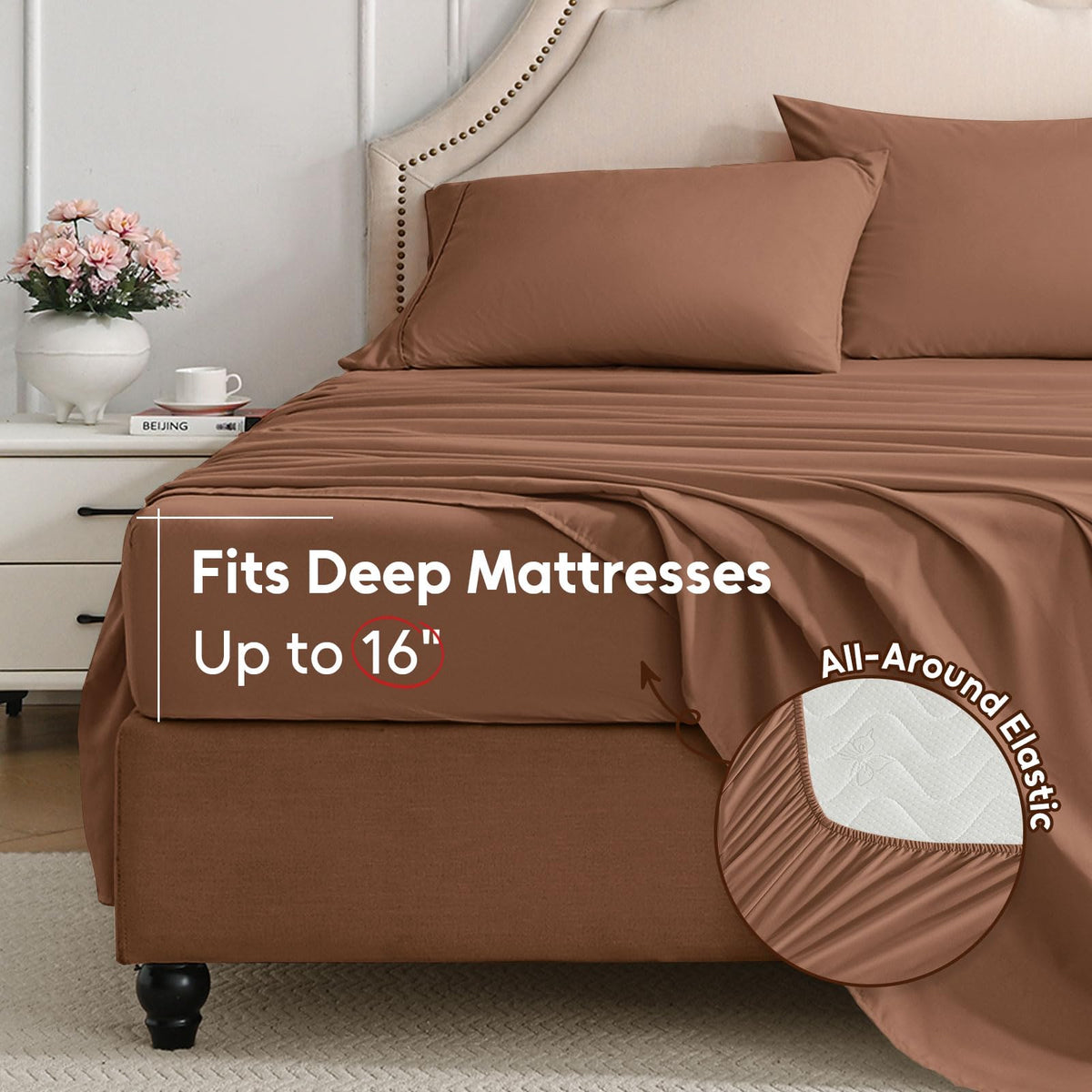 Swiftify Queen Sheet Set fitted sheet with deep pockets fits up to 16 inches.