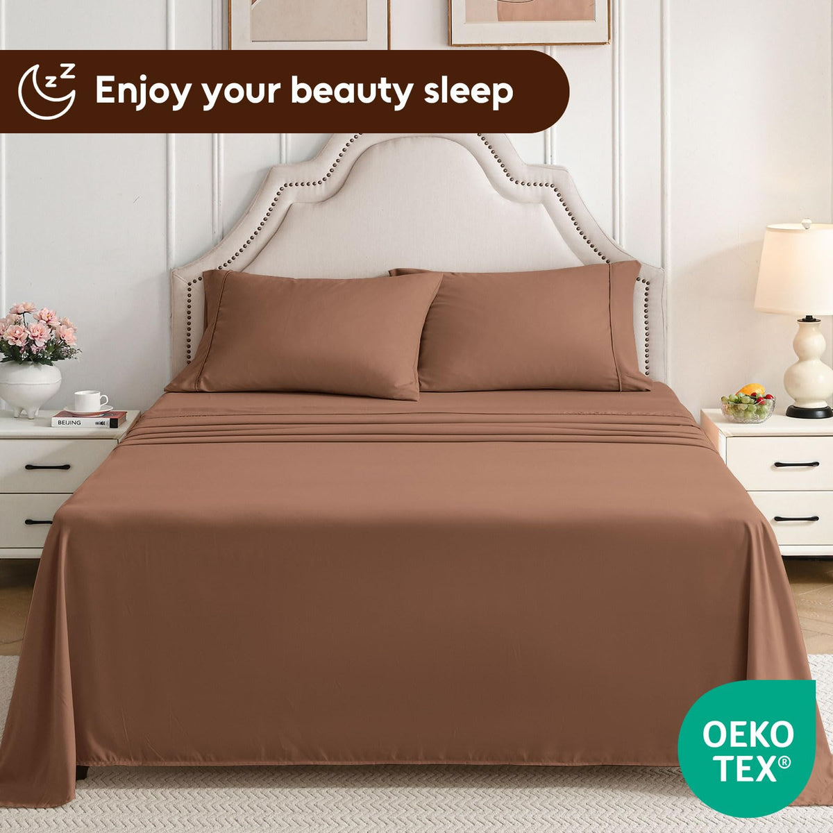 Swiftify Queen Sheet Set wrinkle-free finish stays smooth after wash.