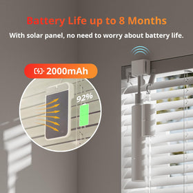 SwitchBot solar panel powering the blinds' battery for eco-friendly charging.