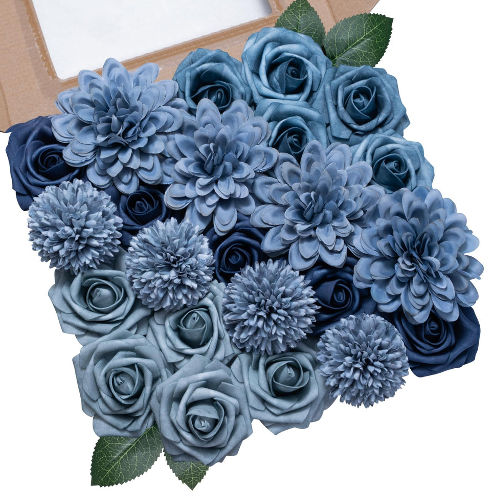 SWNAWE dusty blue roses with bendable stems for DIY wedding bouquets.