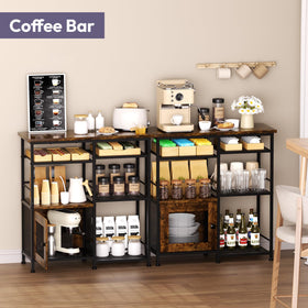 SWTYMIKI Coffee Bar Cabinet Station door-open angle highlighting accessible storage for bottles and cups