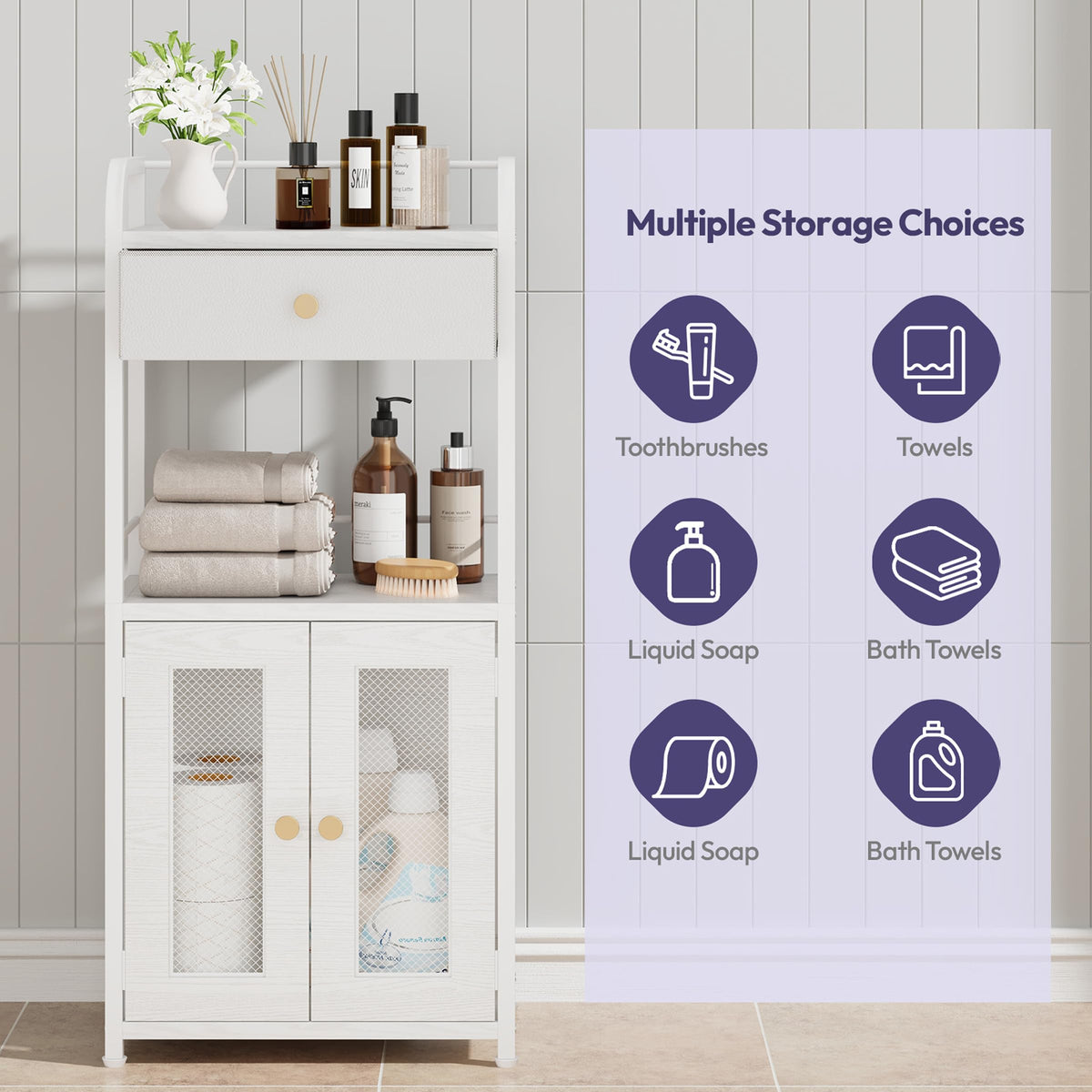 SWTYMIKI cabinet open shelf displaying daily essentials within easy reach
