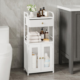 SWTYMIKI cabinet top guard rail shelf for phone or decor in a bathroom