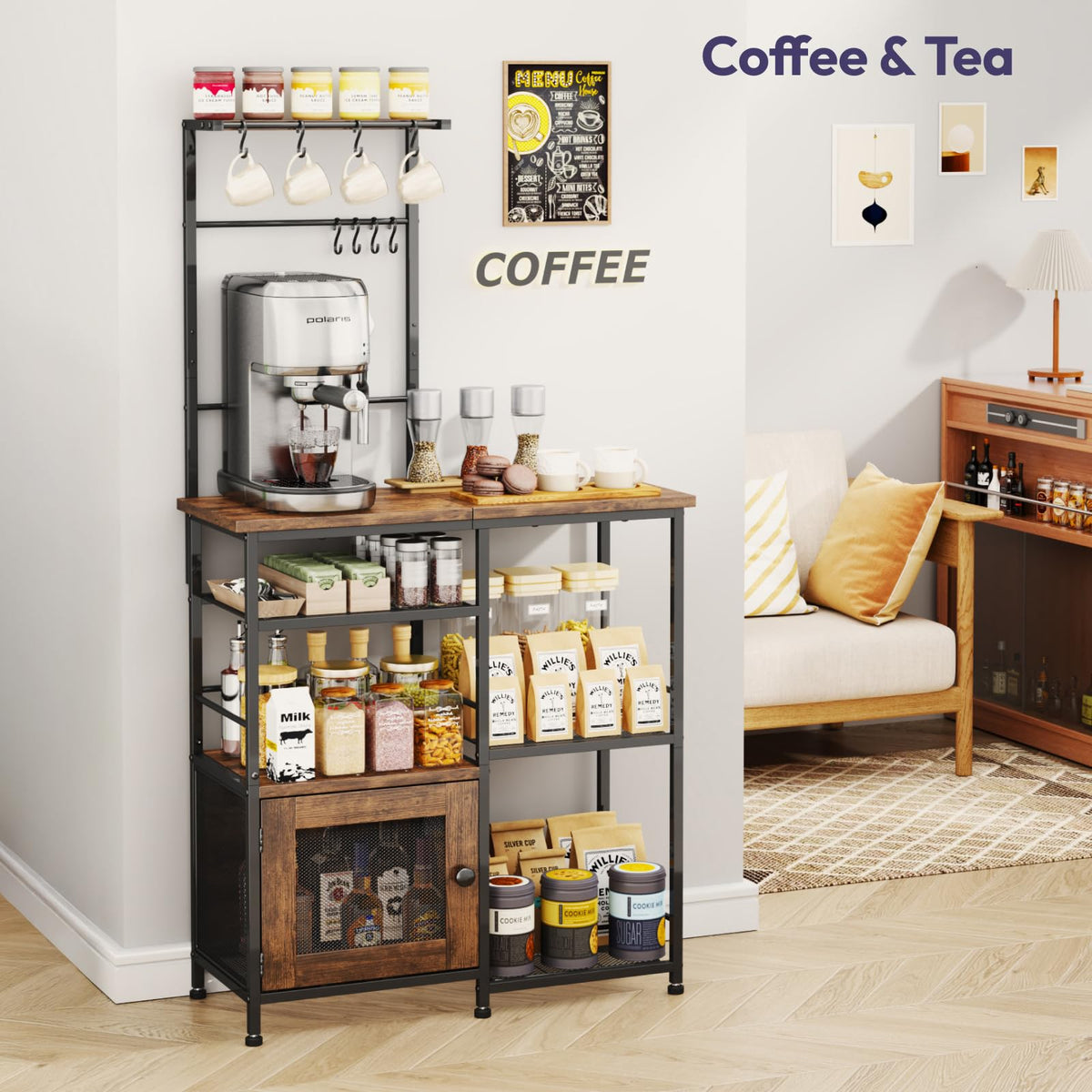 SWTYMIKI espresso bakers rack eight hooks for mugs or tools