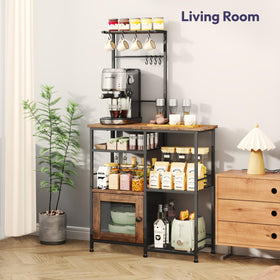 SWTYMIKI espresso bakers rack hidden cabinet keeps clutter out of sight