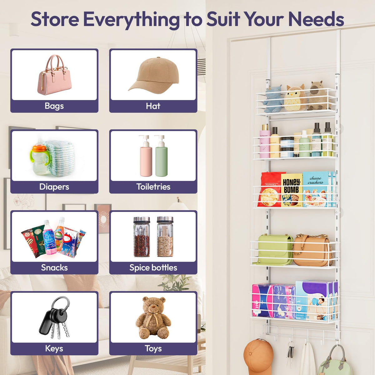 SWTYMIKI heavy-duty metal frame keeps pantry items secure on a wall-mounted organizer