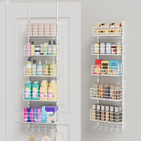 SWTYMIKI over-the-door organizer with five baskets and six hooks for versatile door storage