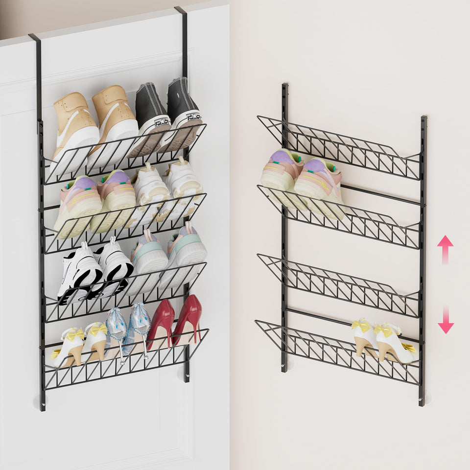 SWTYMIKI front view of the 4-tier over-door organizer for easy shoe access and clutter-free entry.