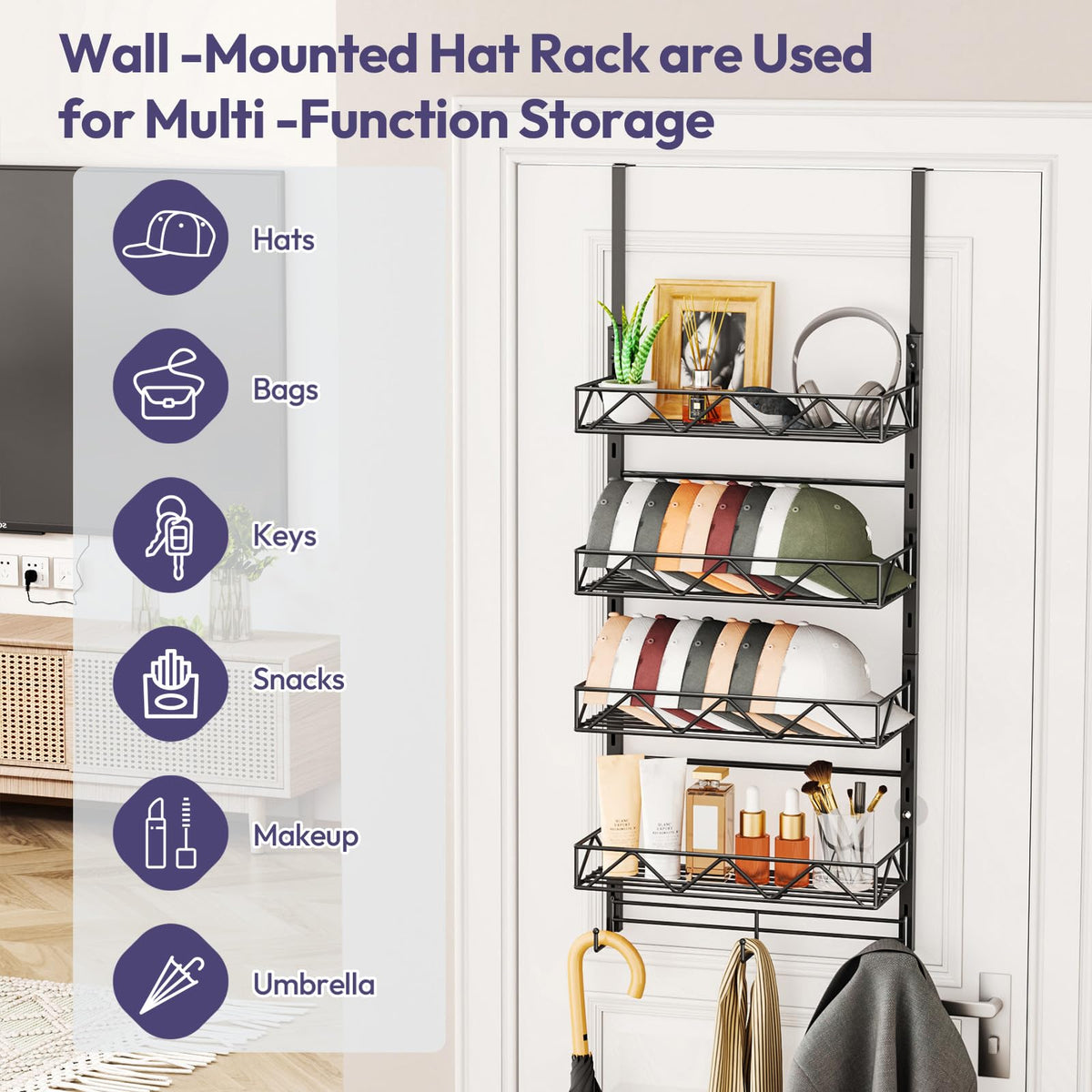SWTYMIKI anti-swing design keeps hats secure on doors or walls