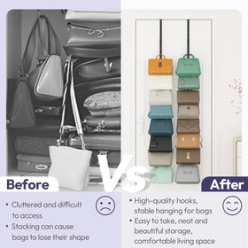 SWTYMIKI hanging purse storage demonstrates versatile closet use for scarves and belts.