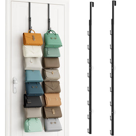 SWTYMIKI over-the-door purse organizer with 8 hooks holds up to 16 bags for easy access.