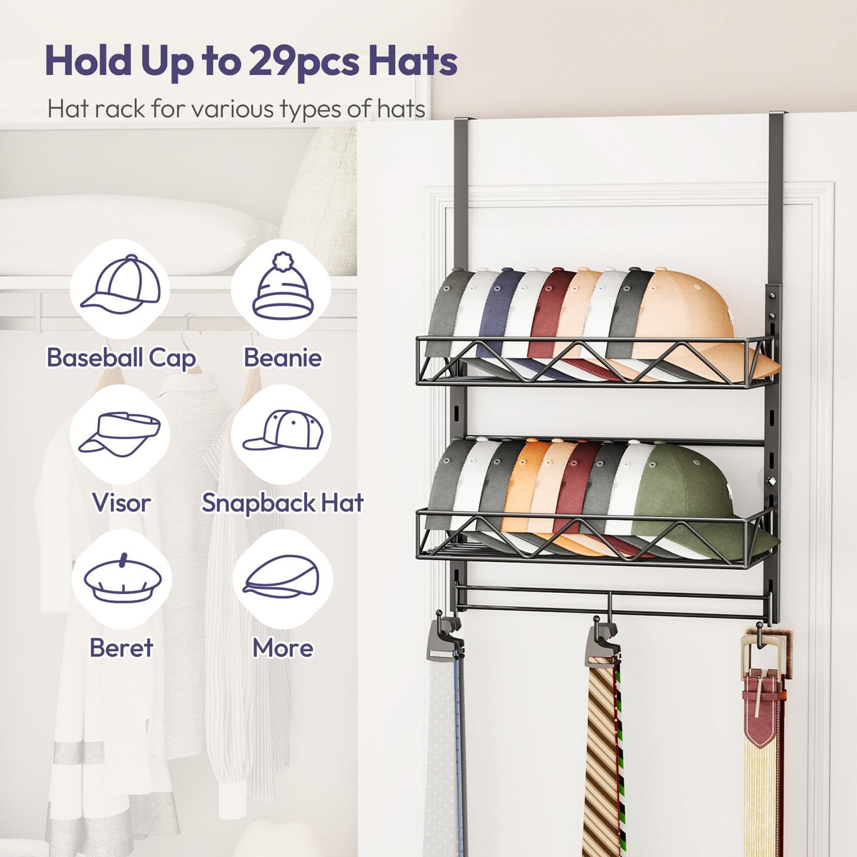 SWTYMIKI adjustable basket heights enabling flexible hat spacing