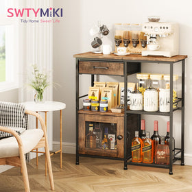 SWTYMIKI Coffee Bar sideboard with drawers keeps accessories organized.