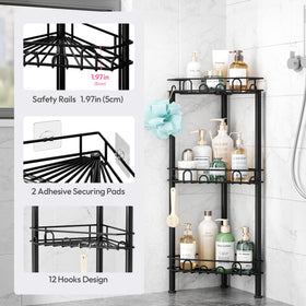SWTYMIKI compact 3-tier corner rack fits large shampoo bottles in tight spaces