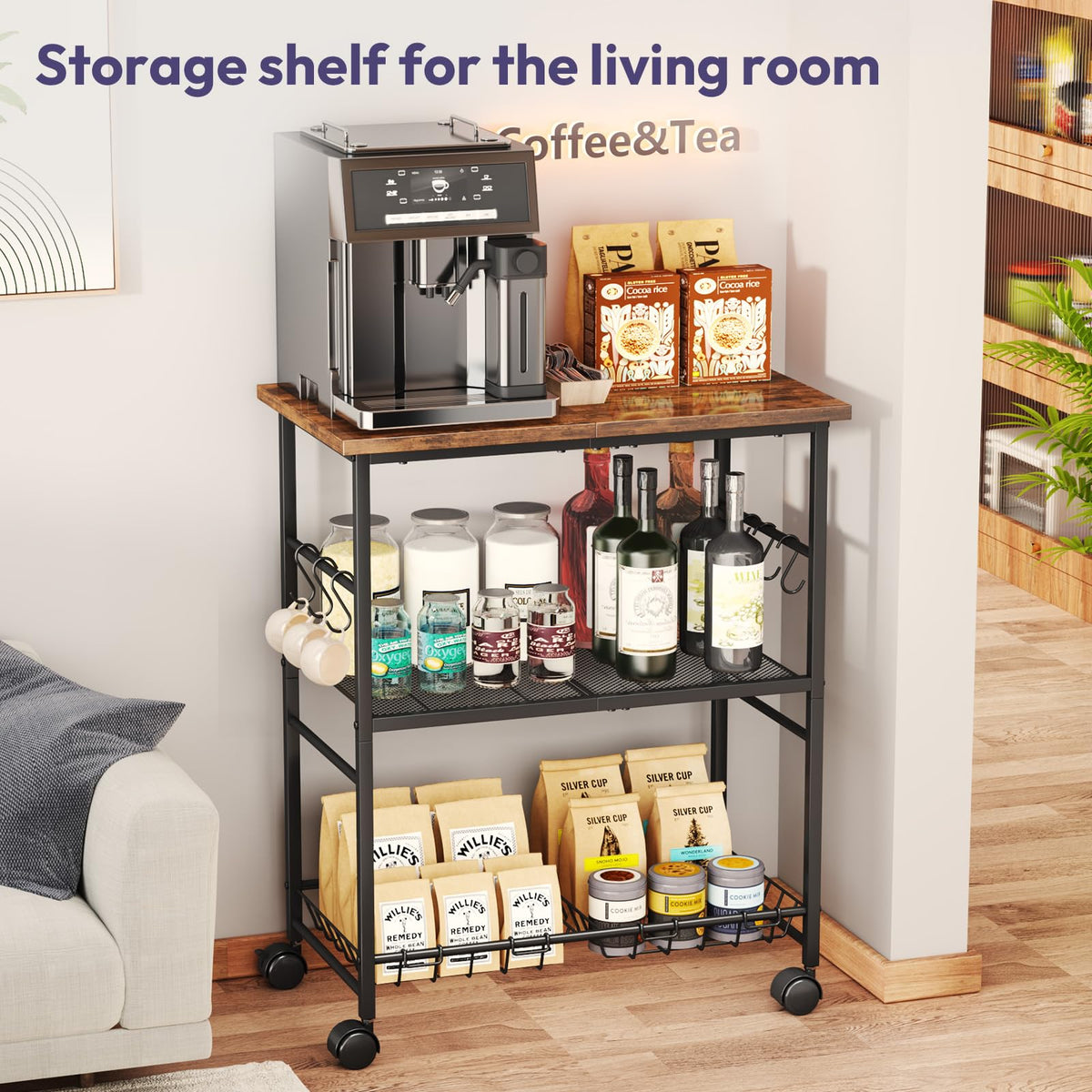 SWTYMIKI microwave cart wheels lockable for secure placement