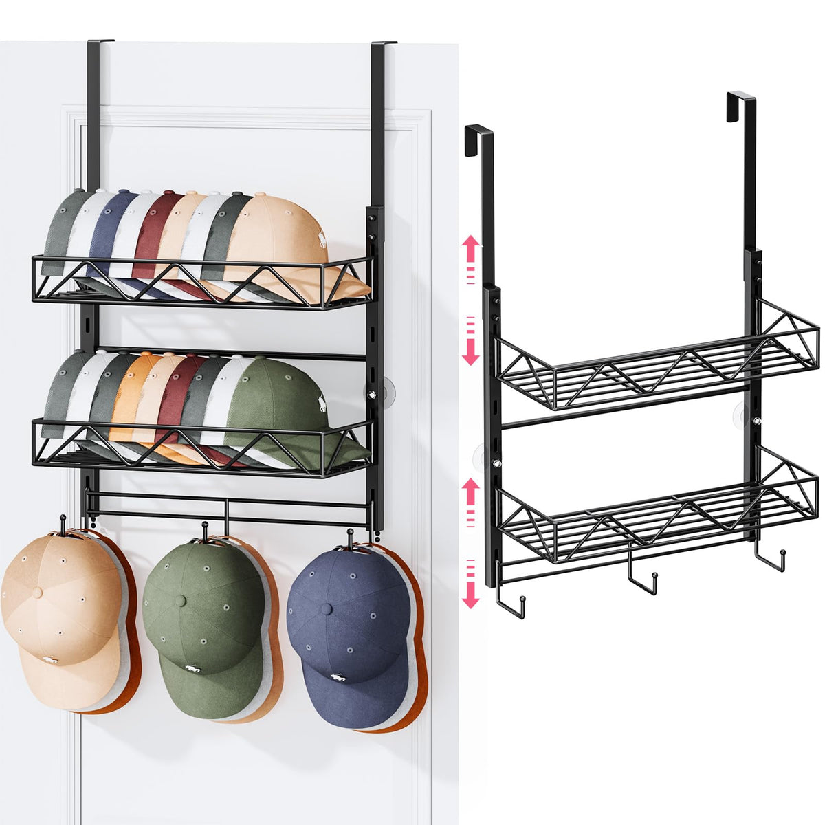 SWTYMIKI over door hat organizer display with three-tier hats