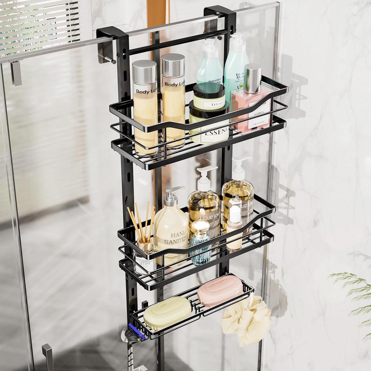 SWTYMIKI over-the-door 3-tier caddy keeps bath essentials neatly organized for easy access