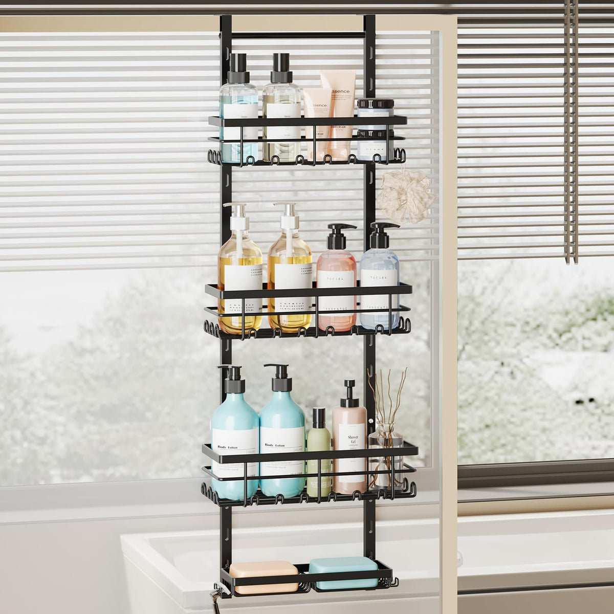 SWTYMIKI over-the-door four-tier shower caddy for organized bathroom storage