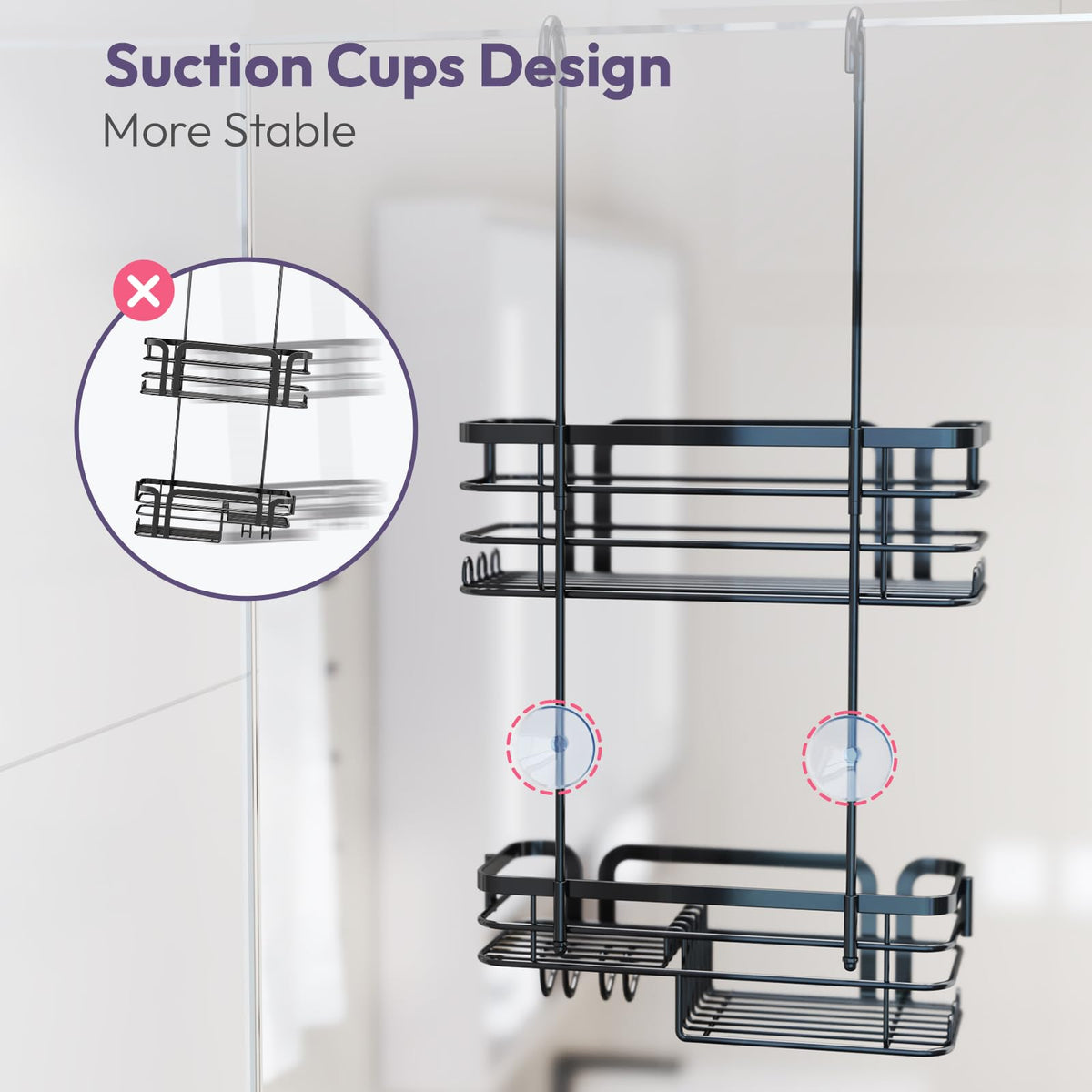SWTYMIKI hooks and suction cups secure mounting on any surface.