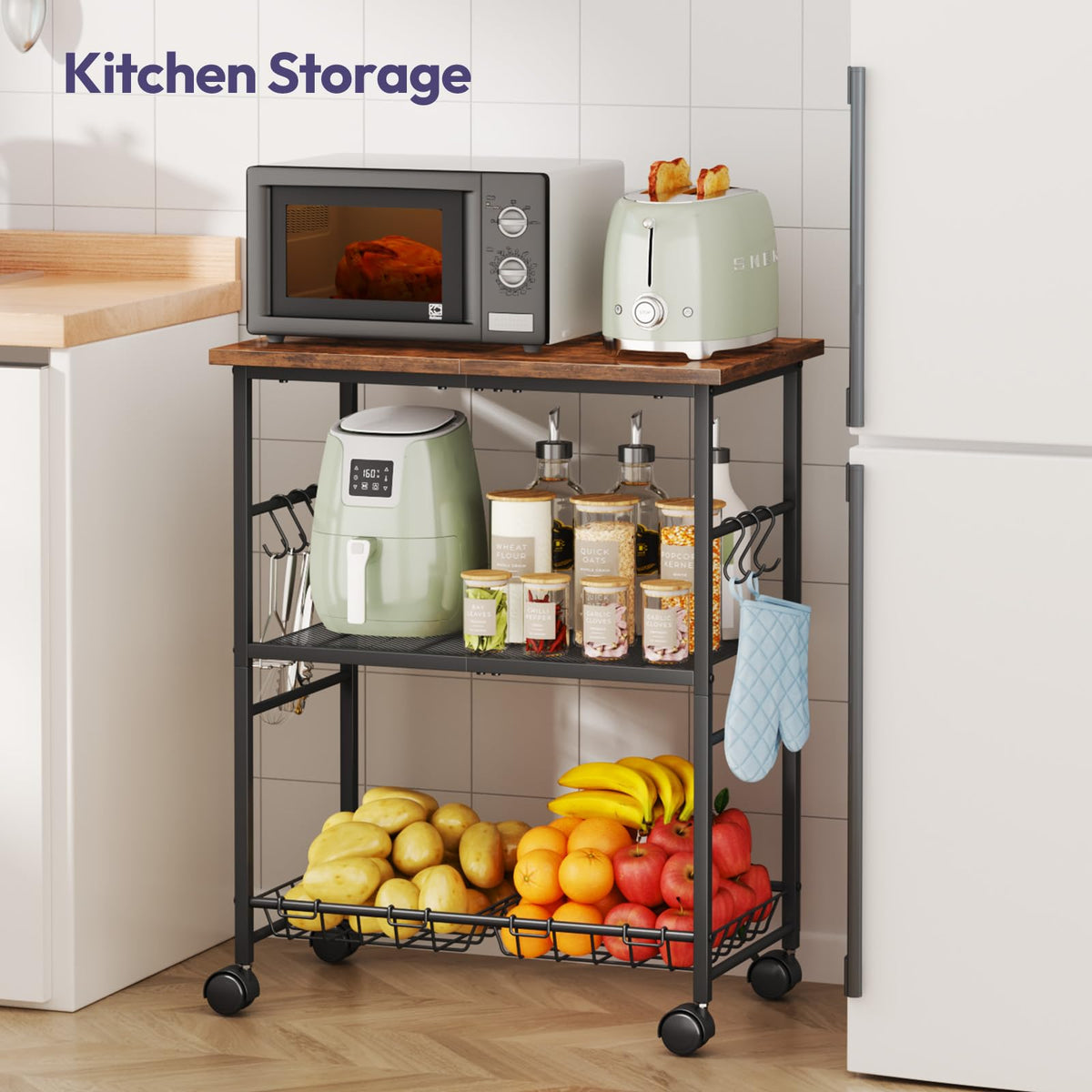 SWTYMIKI three-tier cart storage shelves keep appliances organized