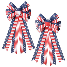 SY Super Bang patriotic 4th of July bow on a wreath for curb appeal.