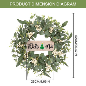 SY Super Bang wooden welcome sign paired with wreath for easy seasonal customization.