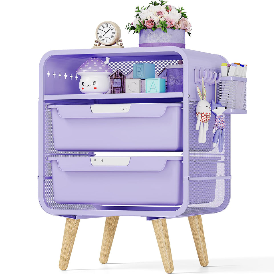 SYKIARIOL Kids Nightstand with two deep drawers keeps bedtime essentials organized.